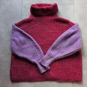 Elodie Colorblock Turtleneck Sweater in Raspberry, Lilac & Grape